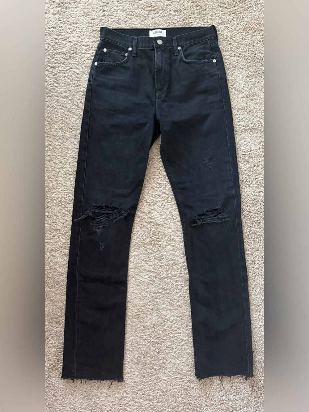Agolde Black Straight Leg Distressed Jeans